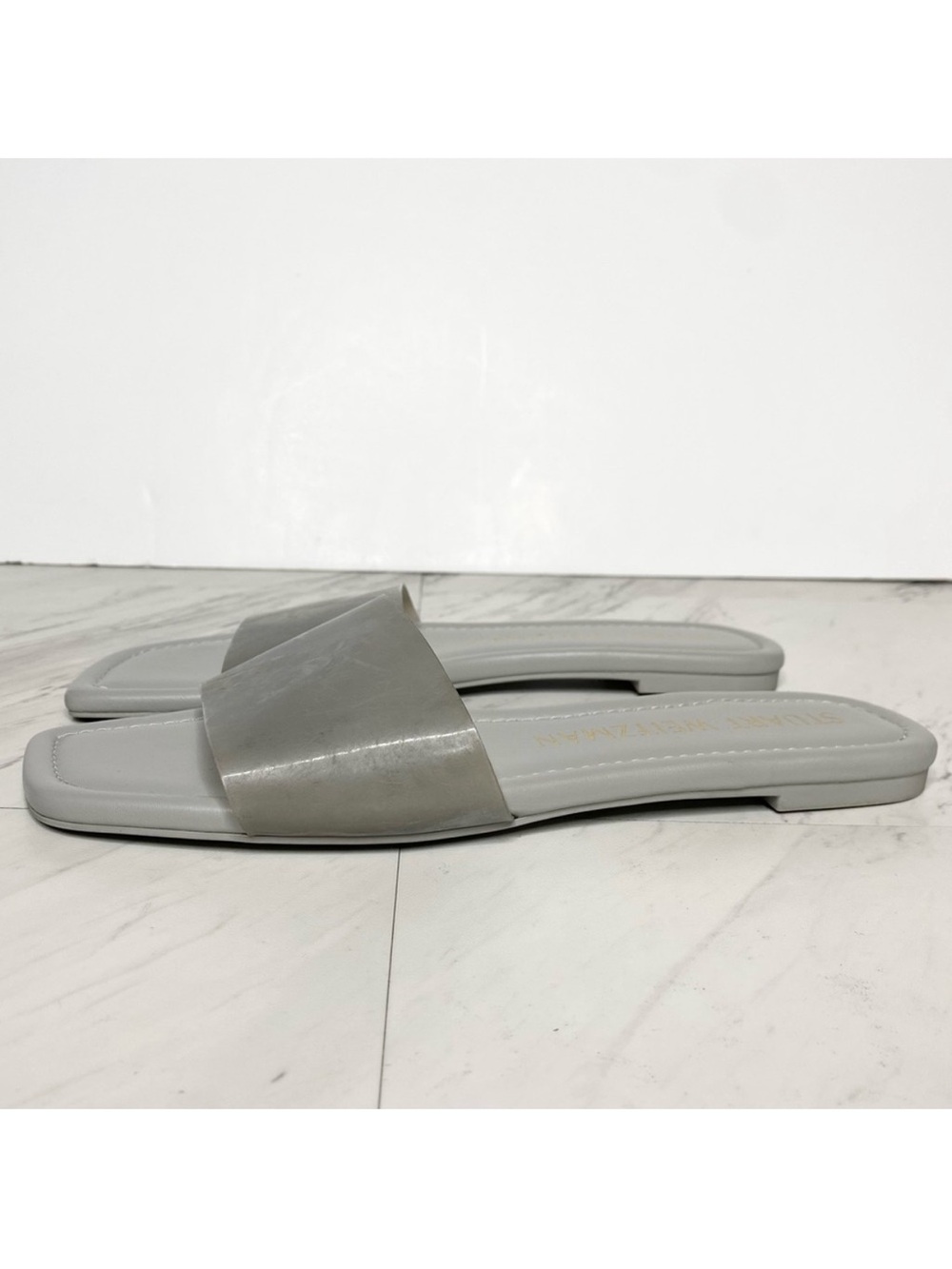 Stuart Weitzman Square Toe Gray Slide Sandal 8 1/2 B